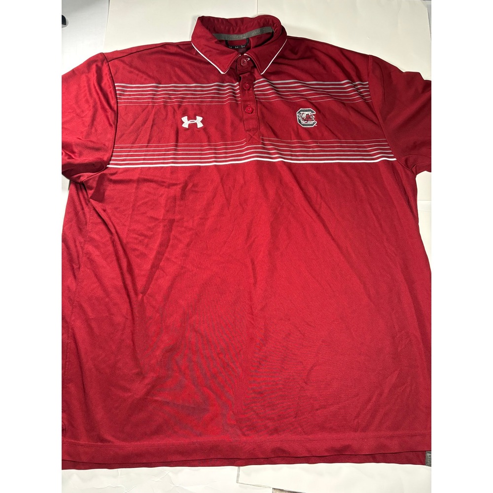Under Armour South‎ Carolina Gamecocks Polo Shirt Men's Large Red Striped NCAA